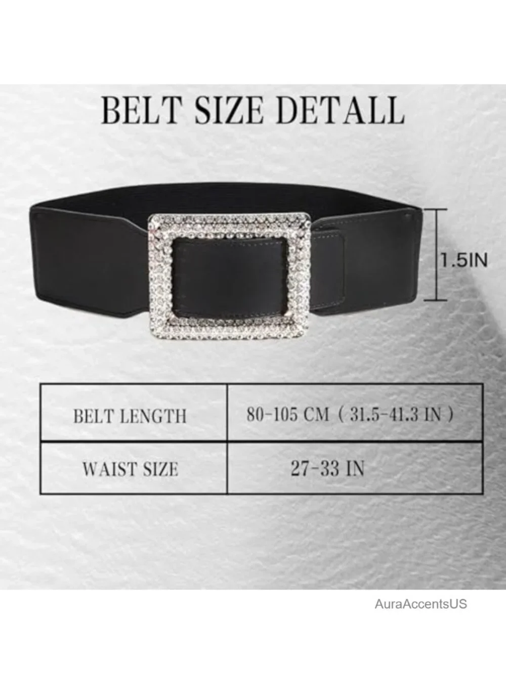 Wide Elastic Rhinestone Buckle Belt Stretchy Adjustable Waist Belt for Dresses